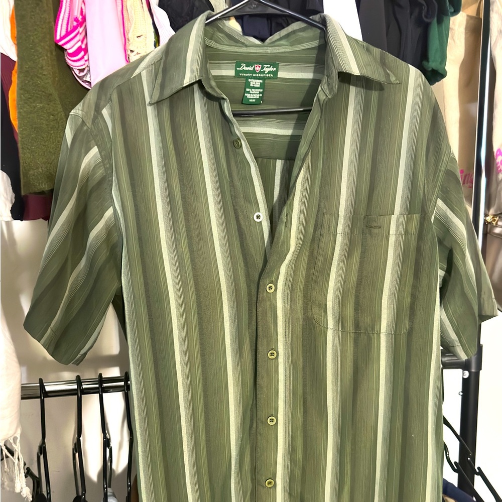 Green striped button up